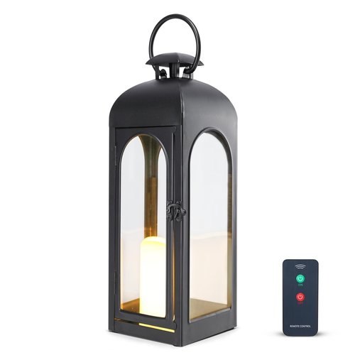 20 Inches Metal and Stainless Steel Glass Decorative Lantern with Electronic Wax Effect - Indoor/Outdoor Decorative Lighting, Handcrafted Aesthetic, Perfect for Home, Parties, and Holiday Decor