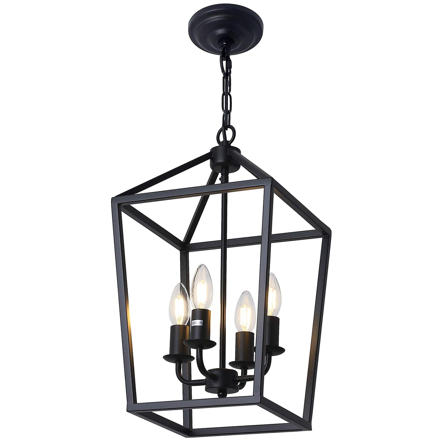 PAKOKULA 4-Light Black Farmhouse Chandelier Iron Lantern Pendant Light Rustic Cage Hanging Light Fixtures Industrial Foyer Lights for Kitchen Island Dining Room Hallway Foyer Entryway