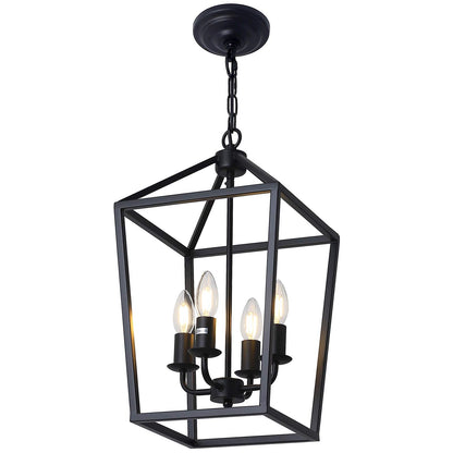 PAKOKULA 4-Light Black Farmhouse Chandelier Iron Lantern Pendant Light Rustic Cage Hanging Light Fixtures Industrial Foyer Lights for Kitchen Island Dining Room Hallway Foyer Entryway