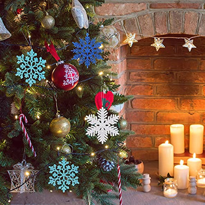 36 Pieces Glitter Snowflake Christmas Decorations - Lake Blue, Royal Blue, Silver