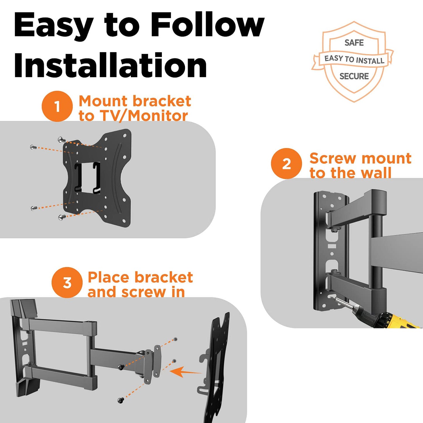 ProMounts Articulating/Full Motion Heavy Duty TV Wall Mount Bracket for 26-45 Inch LED, LCD Plasma Flat and Curved TV Screens, Holds Up to 77 lbs, Max VESA 200x200