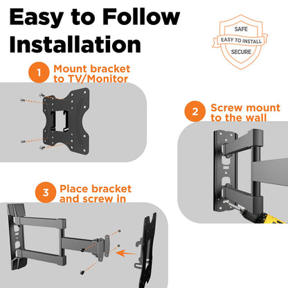 ProMounts Articulating/Full Motion Heavy Duty TV Wall Mount Bracket for 26-45 Inch LED, LCD Plasma Flat and Curved TV Screens, Holds Up to 77 lbs, Max VESA 200x200