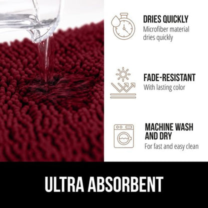 GORILLA GRIP Bath Rug Mat 54x24, Soft Absorbent Chenille, Quick Dry Microfiber Mats, Rubber Backing Washable Shower Floor Rugs, Bathmat Runner, US Designed Bathroom Home Decor Accessories Burgundy