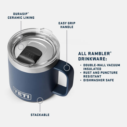 YETI Rambler 10 oz Vacuum Insulated Ceramic Lined Mug - Stainless Steel with MagSlider Lid, Navy