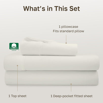 California Design Den Twin XL Cotton Sheet Set - 100% Soft Cotton, 400 Thread Count, Silky Sateen - Ivory