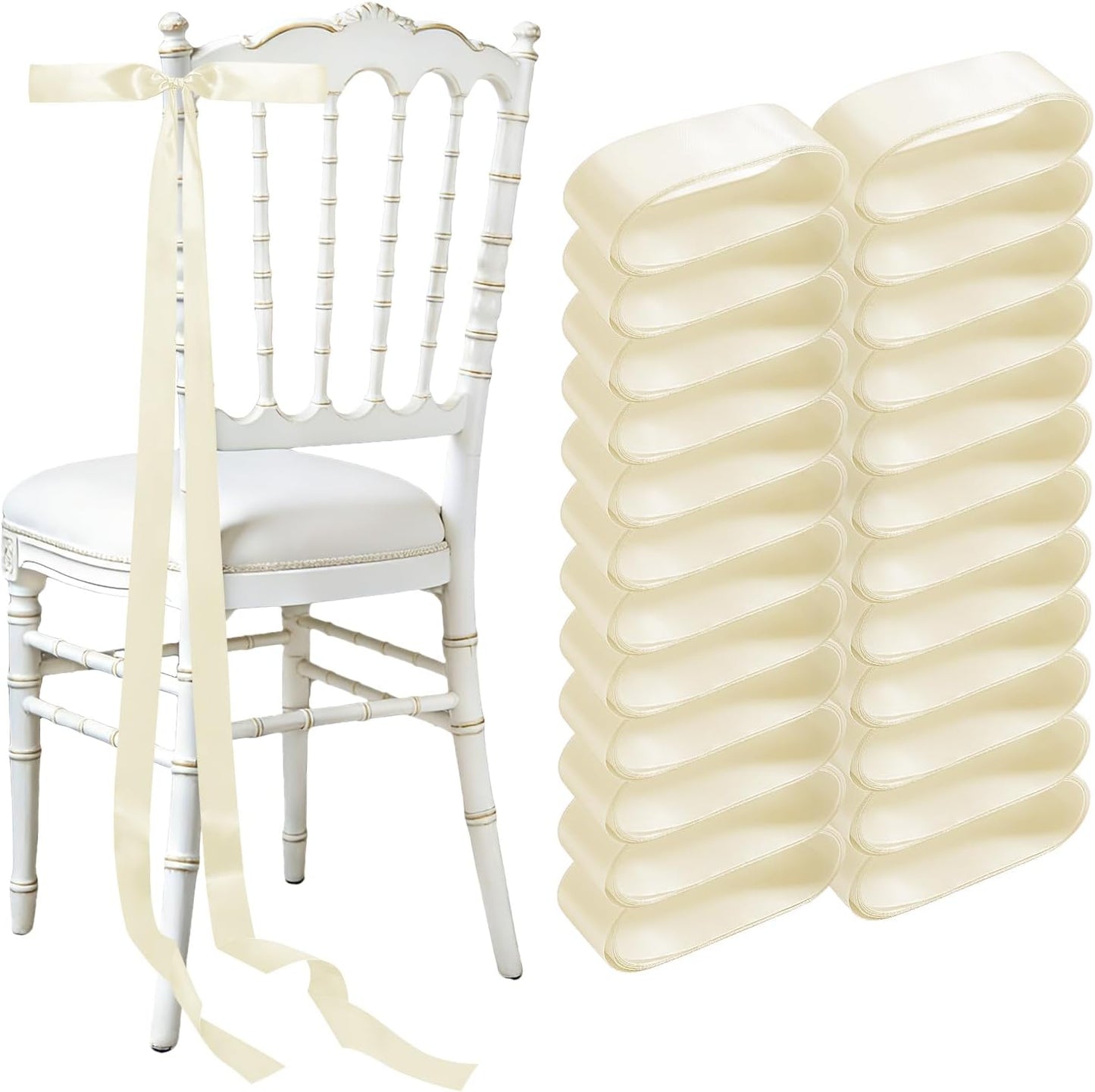 Regine Switzerland Wedding Bows - Elegant Satin Chair Decorations | 24 Ivory White Ribbons