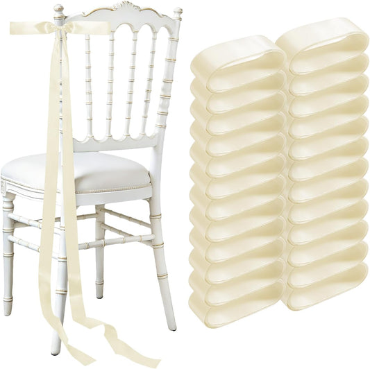 Regine Switzerland Wedding Bows - Elegant Satin Chair Decorations | 24 Ivory White Ribbons