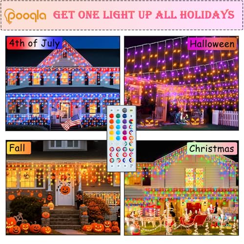 48 FT Colorful Icicle Christmas Lights - Outdoor Waterproof String Lights with Remote