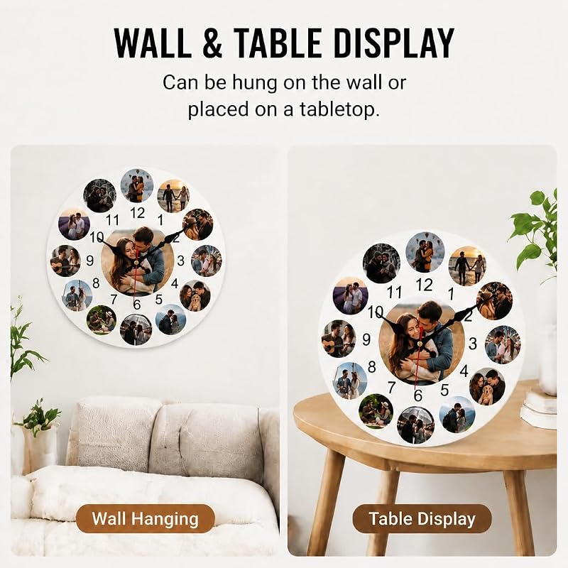 Photo Wall Clock - Personalized Wooden Round Clock (Variation Style03-13photos) – Custom Photo Gift