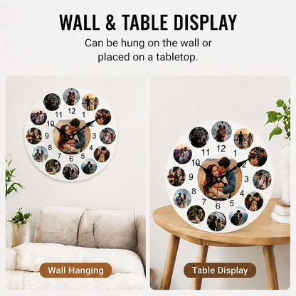 Photo Wall Clock - Personalized Wooden Round Clock (Variation Style03-13photos) – Custom Photo Gift