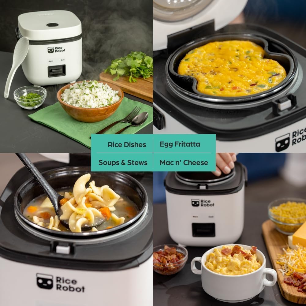 Rice Robot Personal Rice Cooker - PFAS-Free Nonstick Design | 1 Quart Capacity with Steamer Tray & Recipe Book