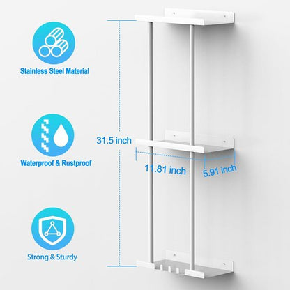 Liuoud Towel Rack - Wall Mounted Vertical Towel Storage Organizer with Shelf | Holds 6 Large Bath Sheets - White