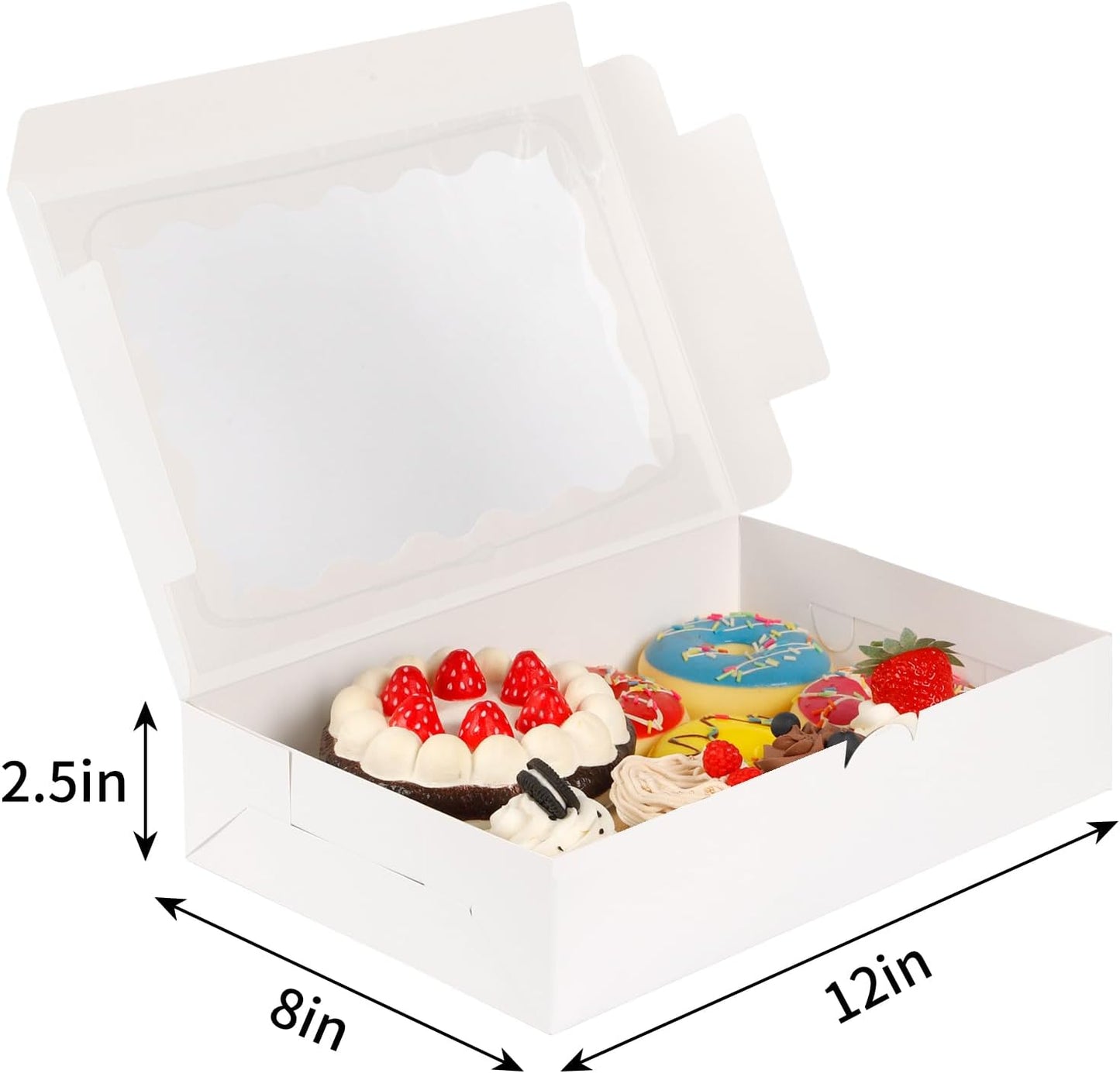 Moretoes Bakery Boxes - 15pcs Cookie Boxes with Window | 12x8x2.5 Inches for Treats & Desserts