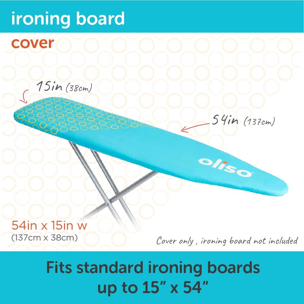 Oliso Ironing Board Cover - 100% Cotton with Professional Felt Pad | Fits 54" x 15" Boards - Turquoise