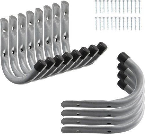 Home Master Hardware 12-Pack Heavy Duty Garage Storage Wall Hooks - Steel Utility Hooks for Ladders, Tools, Bikes | Grey