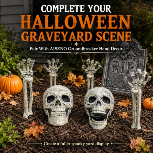 AISENO 2 Pack Realistic Skeleton Skull Halloween Yard Decorations Outdoor Indoor