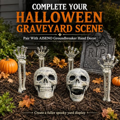 AISENO 2 Pack Realistic Skeleton Skull Halloween Yard Decorations Outdoor Indoor