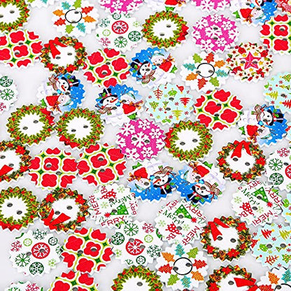 Christmas Wooden Button Set - 50 pcs, 24mm, Multi-Color, #2 Variation