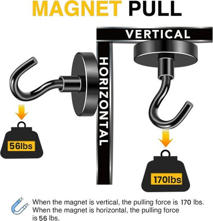 DIYMAG Magnetic Hooks - 170Lbs Heavy Duty Silver S-Hooks for Garage, Kitchen & Office | 10 Pack