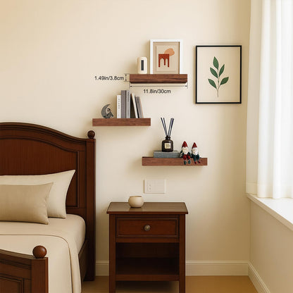 Modern Wooden Floating Shelves by [Brand Name] - Stylish Wall-Mounted Storage | Set of 3, 12x7x1.5 in (Walnut)