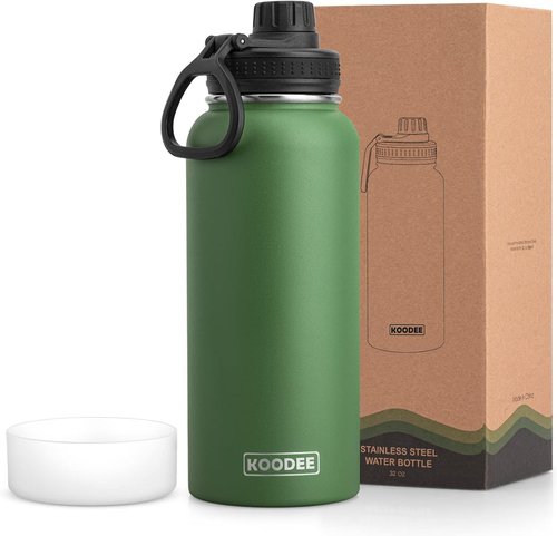 Koodee Insulated Water Bottle - 32 oz Stainless Steel Double Wall Vacuum Sport Bottle | Leakproof Spout Lid - Grass Green
