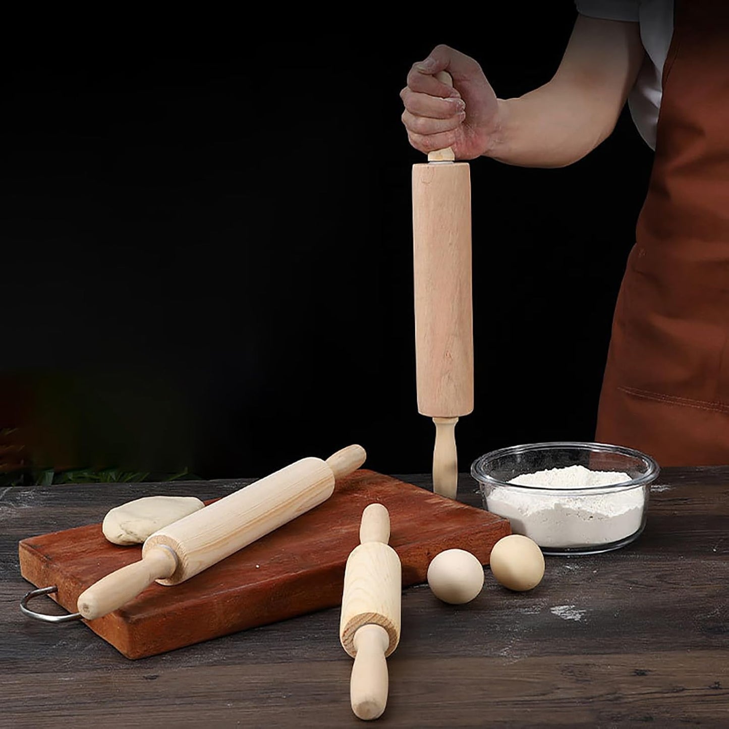 Skiennix 13.8 Inch Wooden Rolling Pin - Perfect for Kneading Dough for Bread, Pizza, Cookies & Noodles