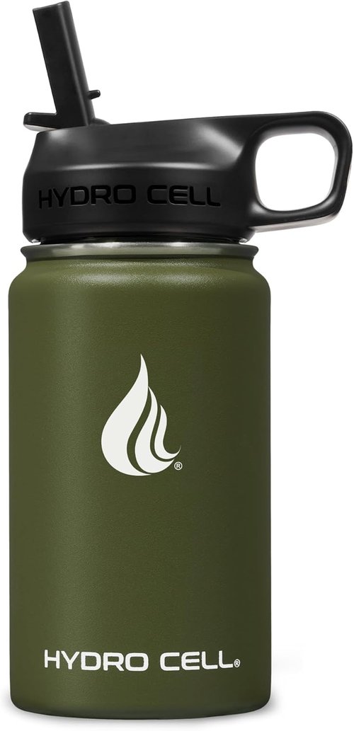 HYDRO CELL Stainless Steel Insulated Water Bottle - Modern Leakproof Flask for Hot & Cold Drinks | 14oz Army Green