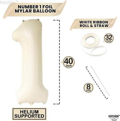 KatchOn Cream Number 1 Balloons - Giant 40 Inch for 1st Birthday Celebrations | Perfect First Decoration