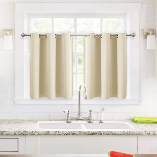 ChrisDowa Small Window Curtains - Grommet Thermal Insulated Room Darkening Panels (Beige, 34 x 36 Inch)