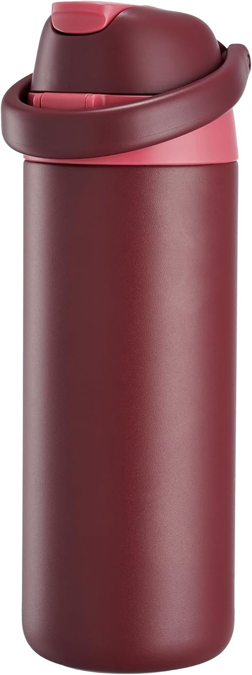 Insulated Water Bottle by [Brand Name] | 18 oz Stainless Steel, 2-in-1 Straw & Push-Button Lid - Keeps Drinks Cold for 24 Hours, BPA-Free, Leak-Proof, Perfect for Sports & Travel, Red