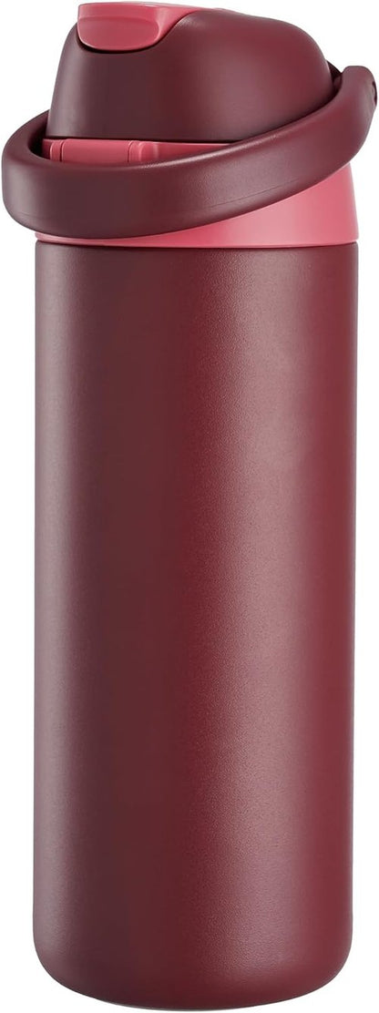 Insulated Water Bottle by [Brand Name] | 18 oz Stainless Steel, 2-in-1 Straw & Push-Button Lid - Keeps Drinks Cold for 24 Hours, BPA-Free, Leak-Proof, Perfect for Sports & Travel, Red