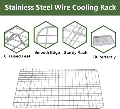 ROTTAY Baking Sheet Set - Stainless Steel Cookie Pans with Cooling Racks | Nonstick, Heavy Duty, 16 x 12 x 1 Inches