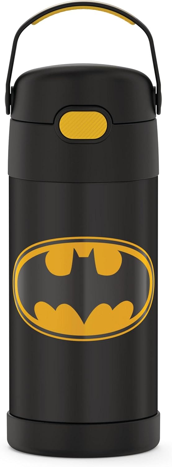 THERMOS FUNTAINER Water Bottle - 12 Ounce Stainless Steel Vacuum Insulated Kids Bottle | Batman Design