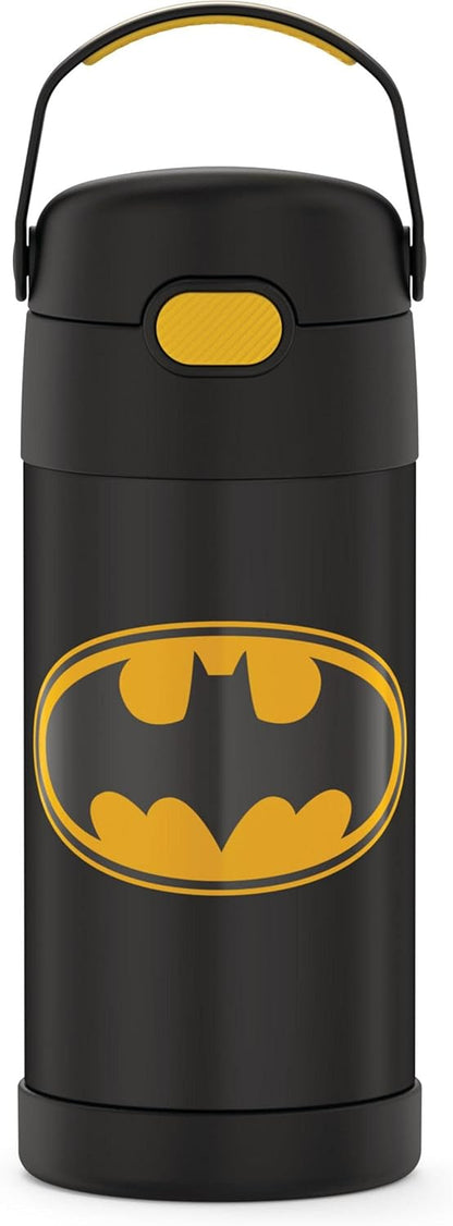 THERMOS FUNTAINER Water Bottle - 12 Ounce Stainless Steel Vacuum Insulated Kids Bottle | Batman Design