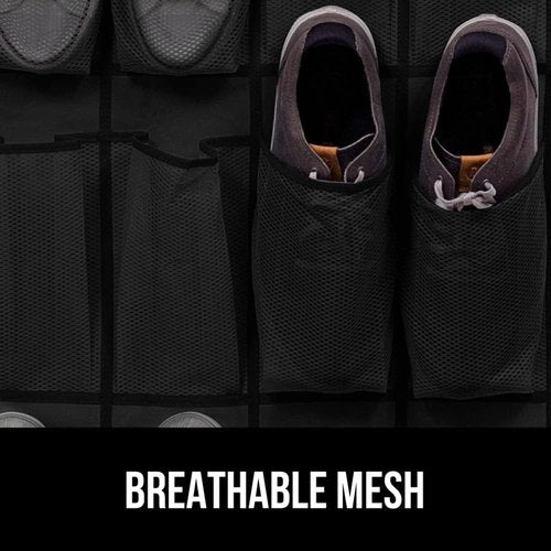 GORILLA GRIP Shoe Organizer & Headboard Gap Pillow Bundle - 24 Pockets Black, King Size Gray for Head & Neck Support