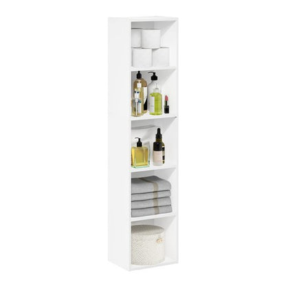 Furinno PASIR Book Shelf, 5-Tier Modern Bookshelf, Open Shelves Bookcase 9 x 12 x 52, Easy Assembly, for Living Room, Bedroom, Home Office, White