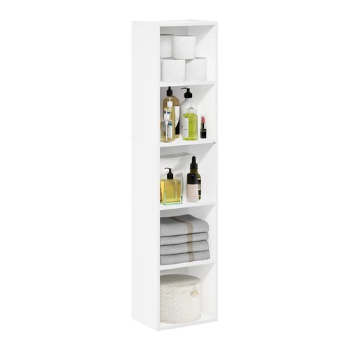 Furinno PASIR Book Shelf, 5-Tier Modern Bookshelf, Open Shelves Bookcase 9 x 12 x 52, Easy Assembly, for Living Room, Bedroom, Home Office, White