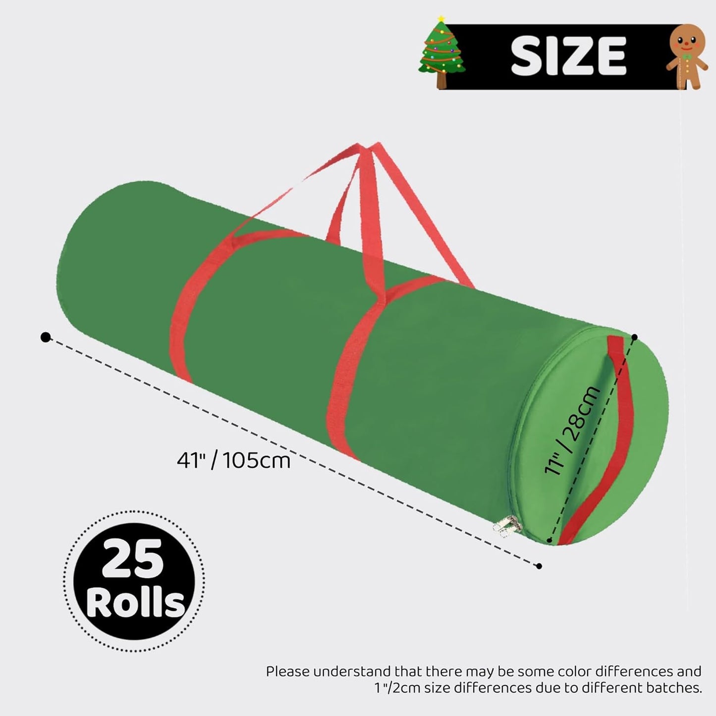 OUTTDID Christmas Wrapping Paper Organizer - Durable 600D Oxford Fabric Storage for 18-25 Rolls | Green with Handles & Zipper