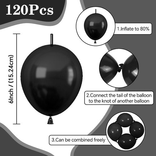Black Link Balloons - 120 Pcs 6-Inch Latex Balloons for Birthday, Baby Shower & Wedding Decor