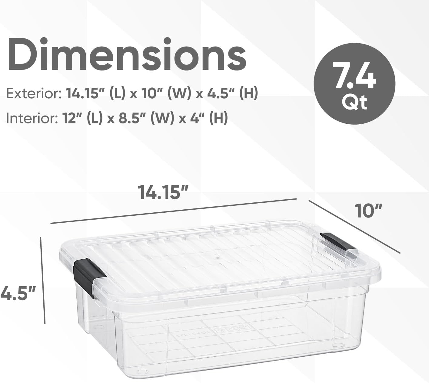 Superio Clear Plastic Storage Bin - 7.4 Quart, Non-Toxic & BPA Free, Stackable Organizer Box for Home & Office