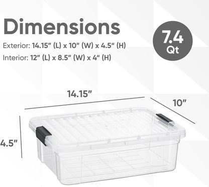 Superio Clear Plastic Storage Bin - 7.4 Quart, Non-Toxic & BPA Free, Stackable Organizer Box for Home & Office