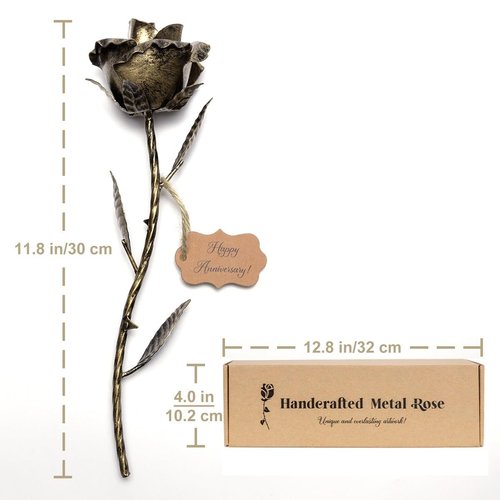 Bronze Anniversary 8 Year Gifts - Metal Rose 8th Anniversary for Her Bronze Gift, Everlasting Rose for 8 Year Wedding Anniversary, Handcrafted Bronze Stained 8 Anniversary for Wife Eternal Artwork
