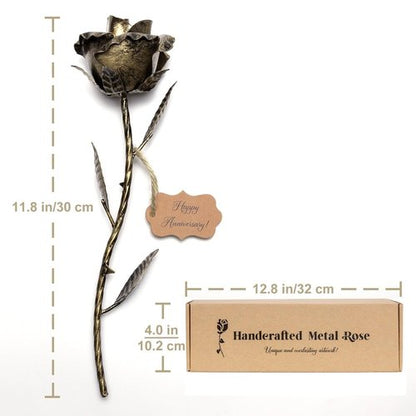 Bronze Anniversary 8 Year Gifts - Metal Rose 8th Anniversary for Her Bronze Gift, Everlasting Rose for 8 Year Wedding Anniversary, Handcrafted Bronze Stained 8 Anniversary for Wife Eternal Artwork
