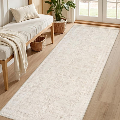 Beige Washable Runner Rug 2.6x8 Feet Hallway Carpet Non Slip Home Decor