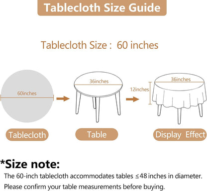 Textured Round Tablecloth - 60 Inch Beige, Water-Resistant Faux Linen for 2-4 Seat Dining Tables