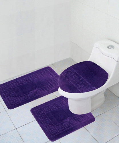 WPM WORLD PRODUCTS MART Bathroom Rugs Sets 3 Piece Bath Pattern Rug Set (20"x32")/Large Contour Mats (20"x20") with Lid Cover (Purple)