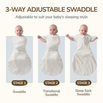 usbettas Swaddles for Newborns, Safe Sleep Swaddle Sack with Mesh Design, Breathable 100% Cotton Sleepsack New-Parent-Friendly 0-3 Month, 3-Way Adjustable Transitional Swaddle, Grey