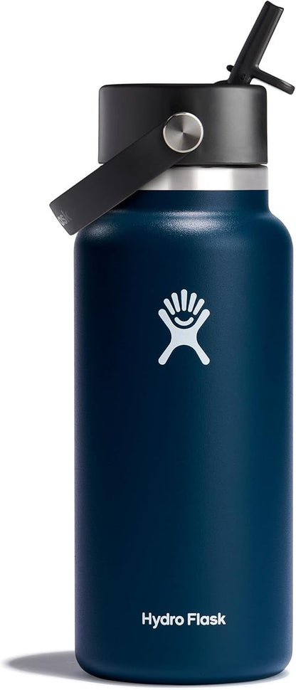 Hydro Flask Water Bottle - Insulated Stainless Steel with Wide Straw Lid - 32 Oz Indigo Blue