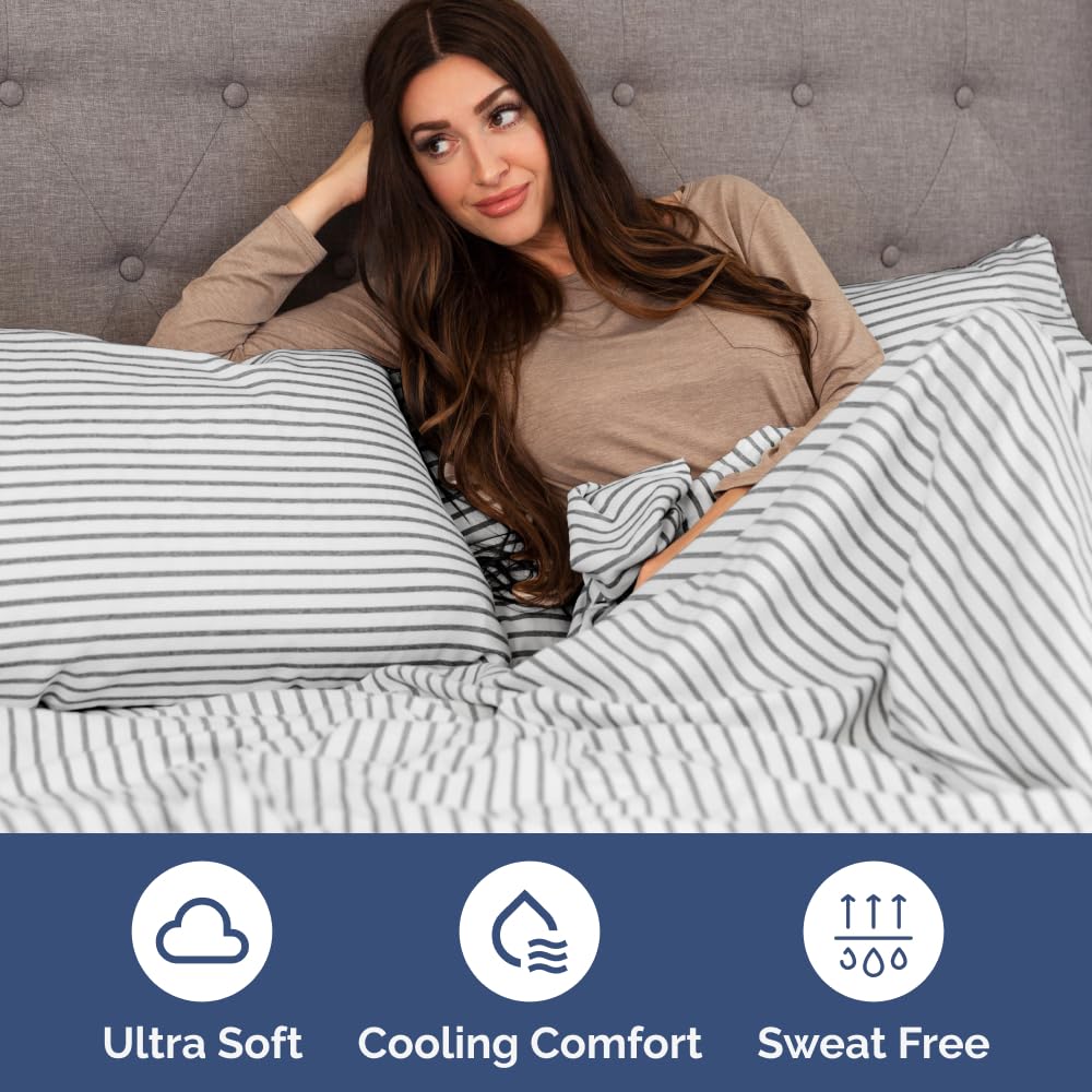 Short Queen Size 4 Piece Sheet Set - RV Short Queen, Soft, Breathable & Cooling Bed Sheets Set w/ Deep Pockets - Hotel Luxury Bedding for Women, Men, Kids, Teens, Boys & Girls, Oeko-Tex - Grey Stripes