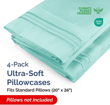 Skiennix Standard Pillow Cases Set of 4 - Ultra Soft Hotel Quality Covers - Machine Washable Spa Blue